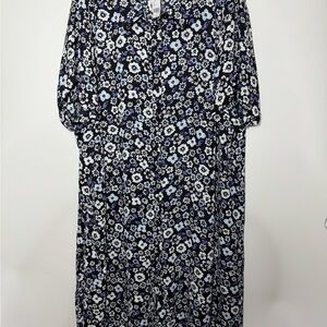 NWT Lane Bryant Blue Floral Button Down Casual Dress Size 26/28 4X